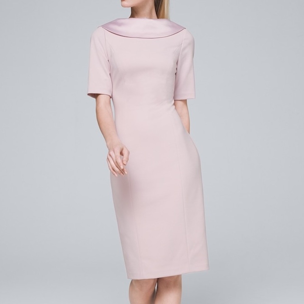 ROSE PINK SATIN-COLLAR SHEATH DRESS